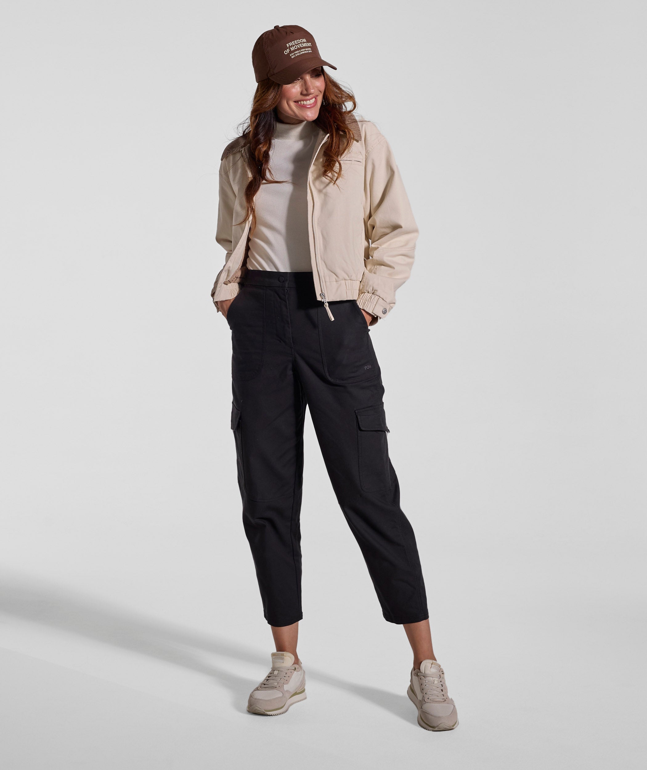 Ladies Cord Collar Bomber Jacket - Stone