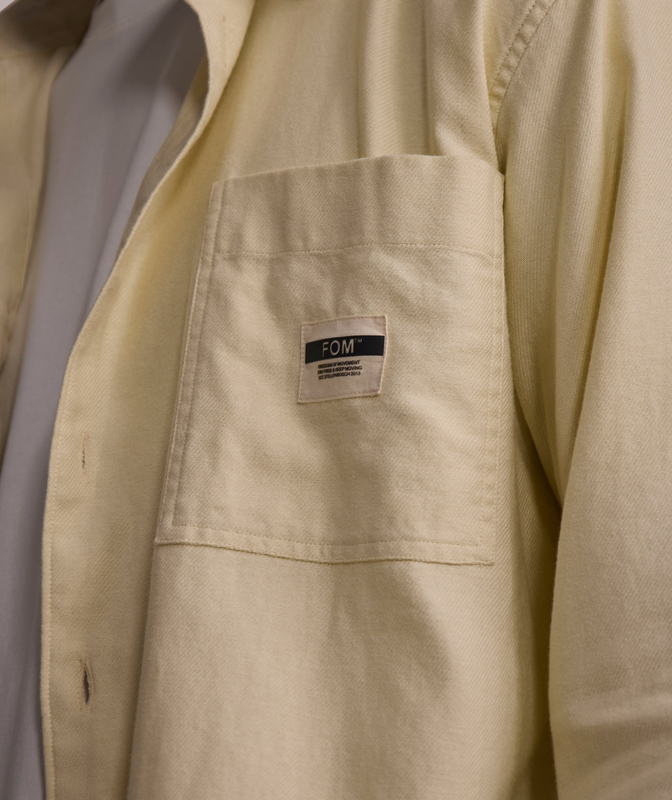 Mens Long Sleeve Cotton Twill Pocket Shirt - Ecru