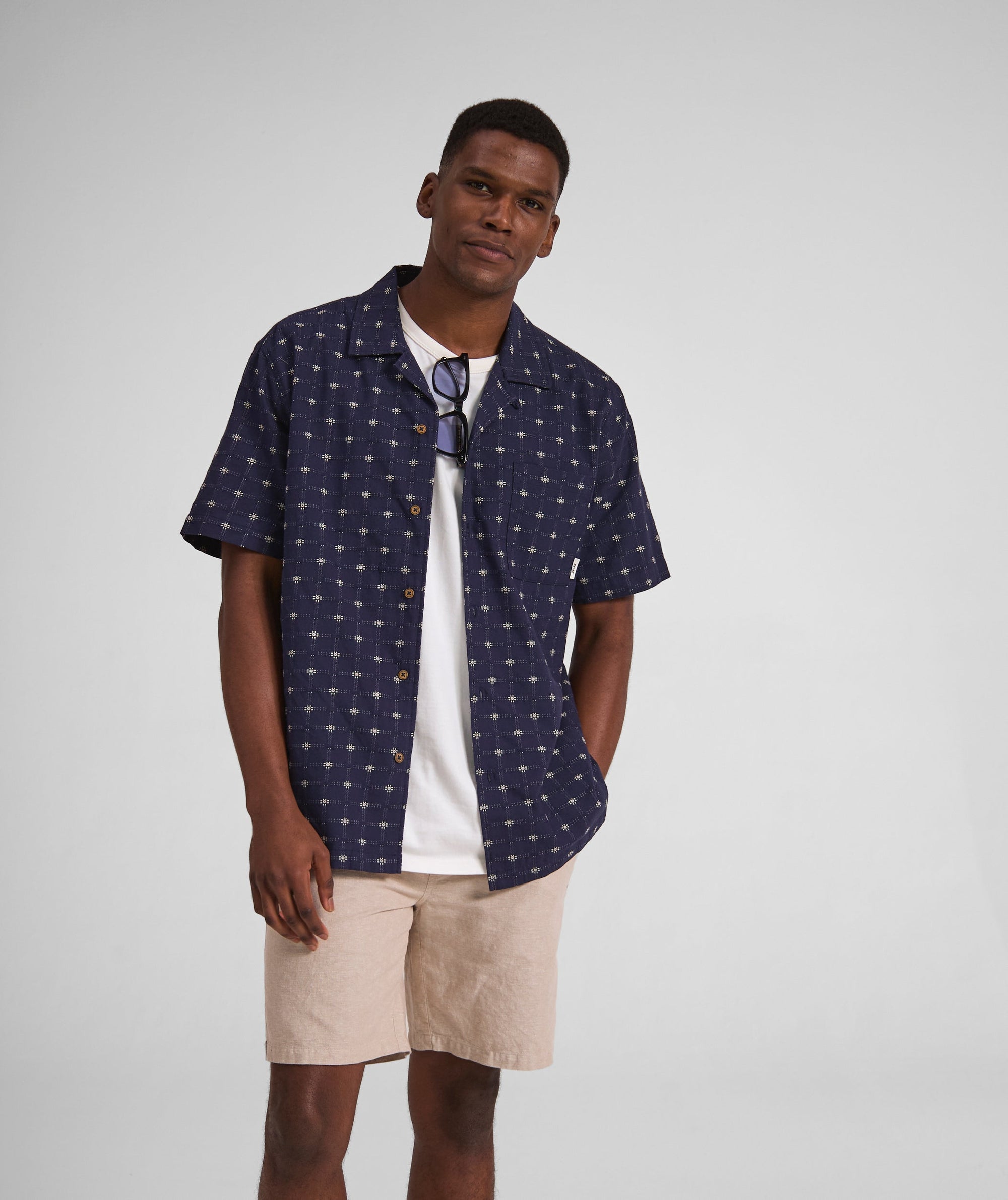Mens Textured Short Sleeve Shirt - Navy