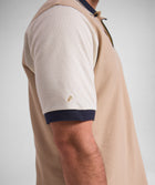 Mens Short Sleeve Honeycomb Golfer - Stone Colour Block