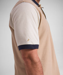 Mens Short Sleeve Honeycomb Golfer - Stone Colour Block