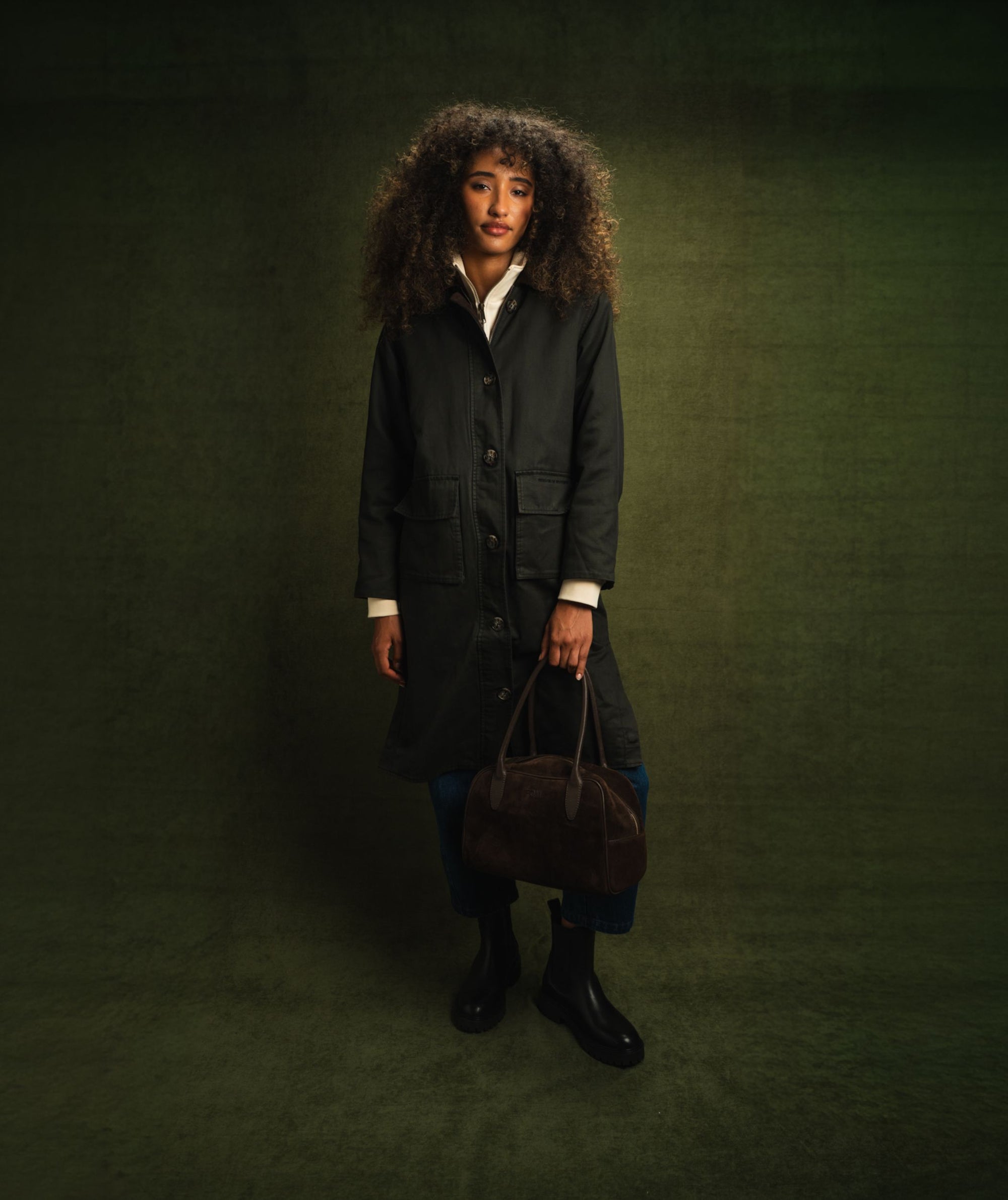 Ladies Coated Cotton Trench Coat - Onyx