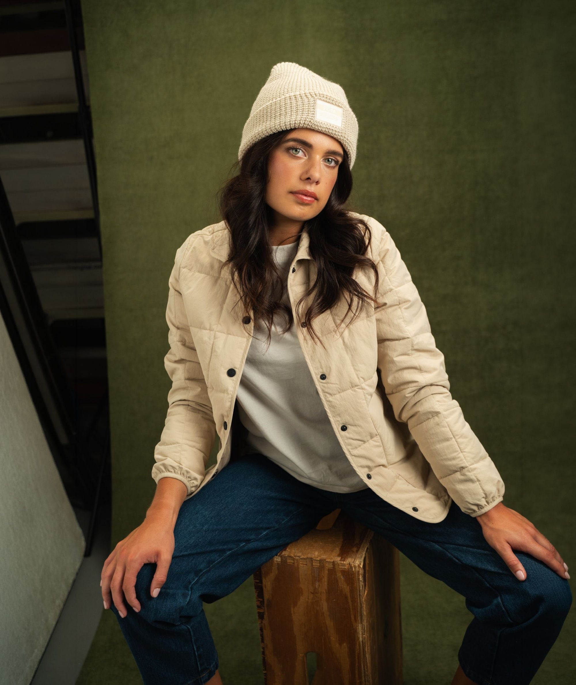 Ladies Quilted Puffer Jacket - Ivory