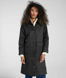 Ladies Coated Cotton Trench Coat - Onyx