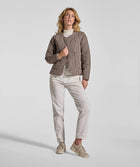 Ladies Check Quilted Jacket - Navy & Stone