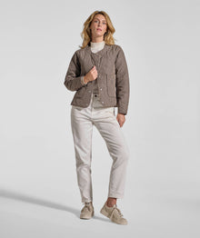 Ladies Check Quilted Jacket - Navy & Stone