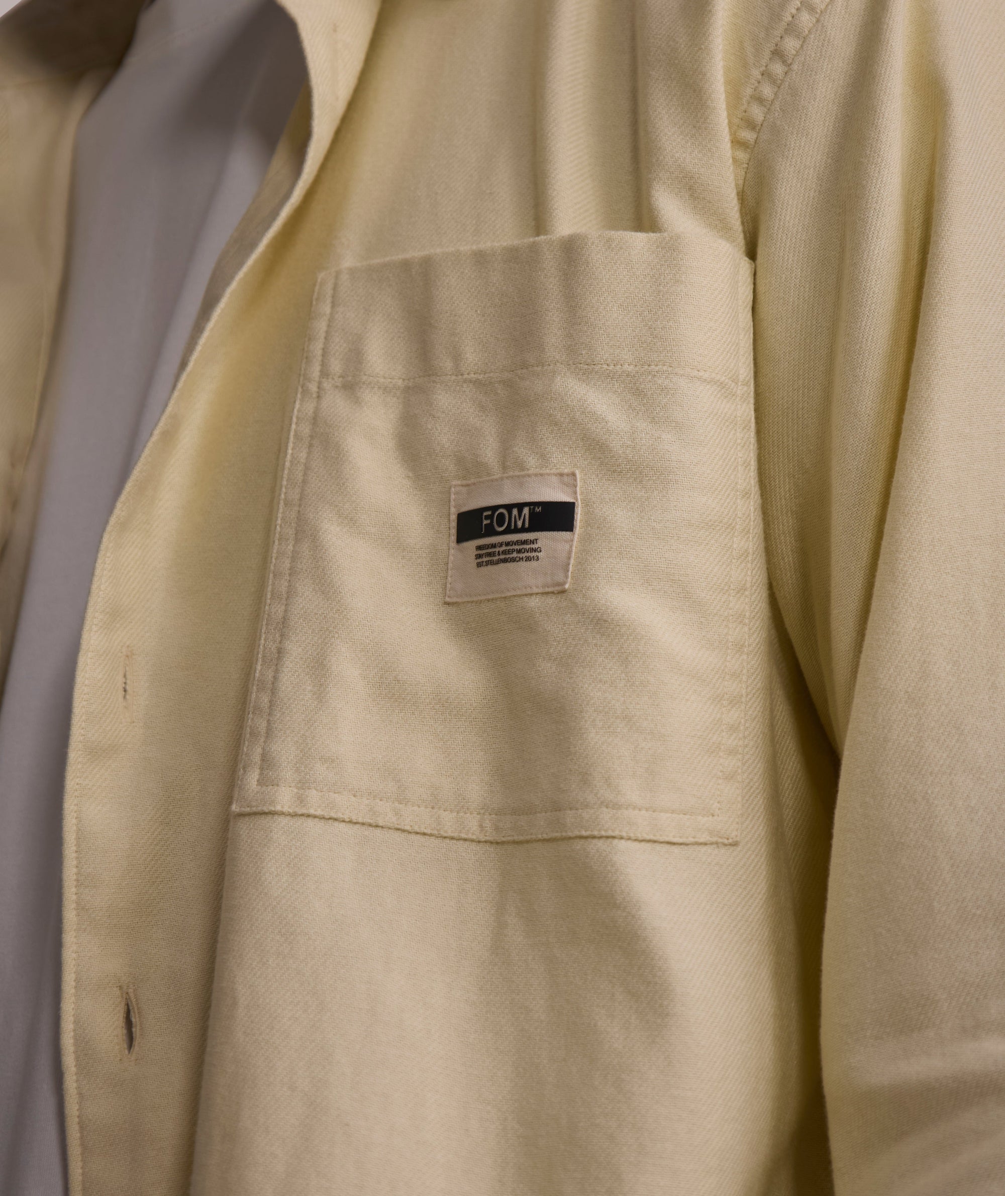 Mens Long Sleeve Cotton Twill Pocket Shirt - Ecru