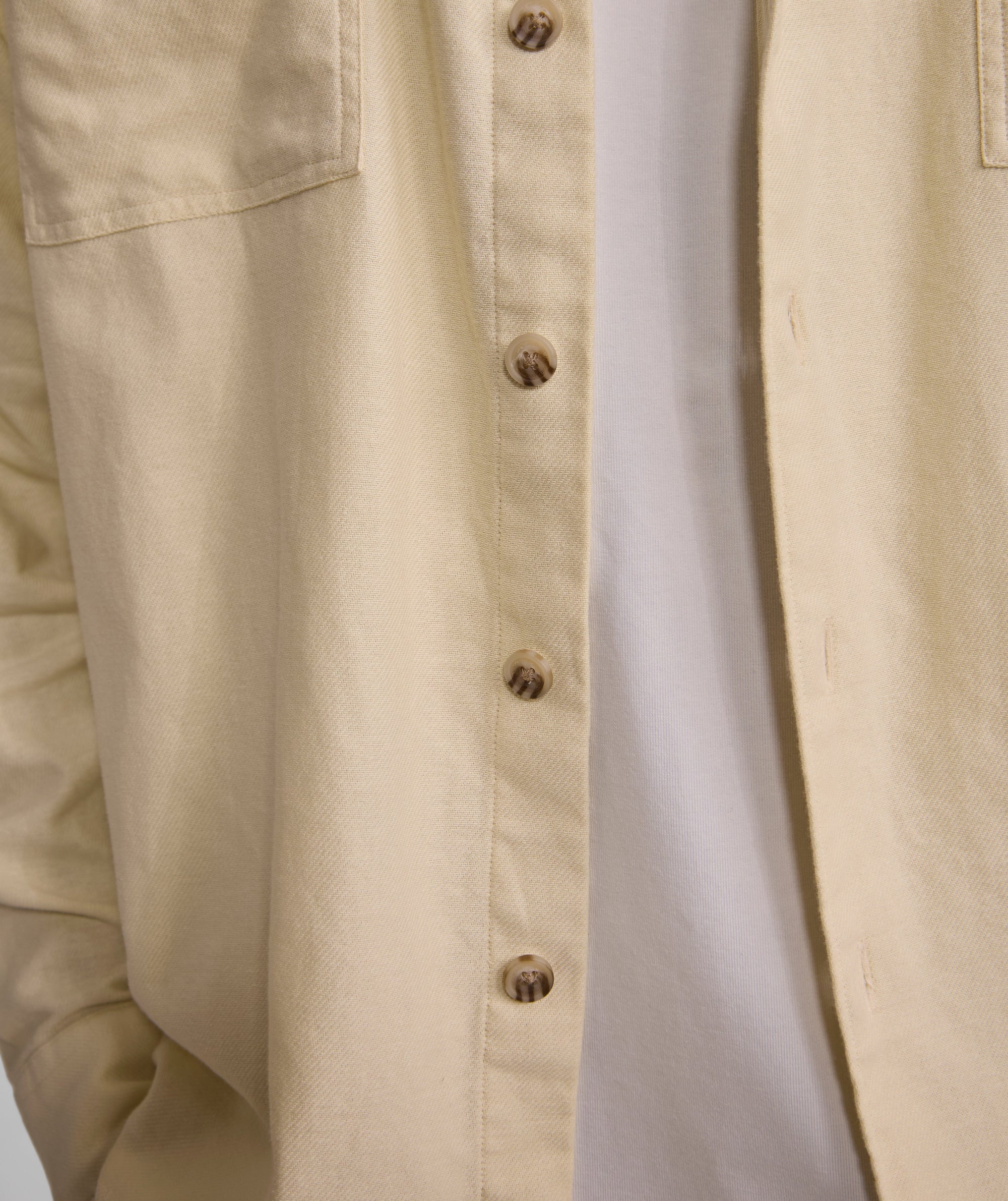 Mens Long Sleeve Cotton Twill Pocket Shirt - Ecru