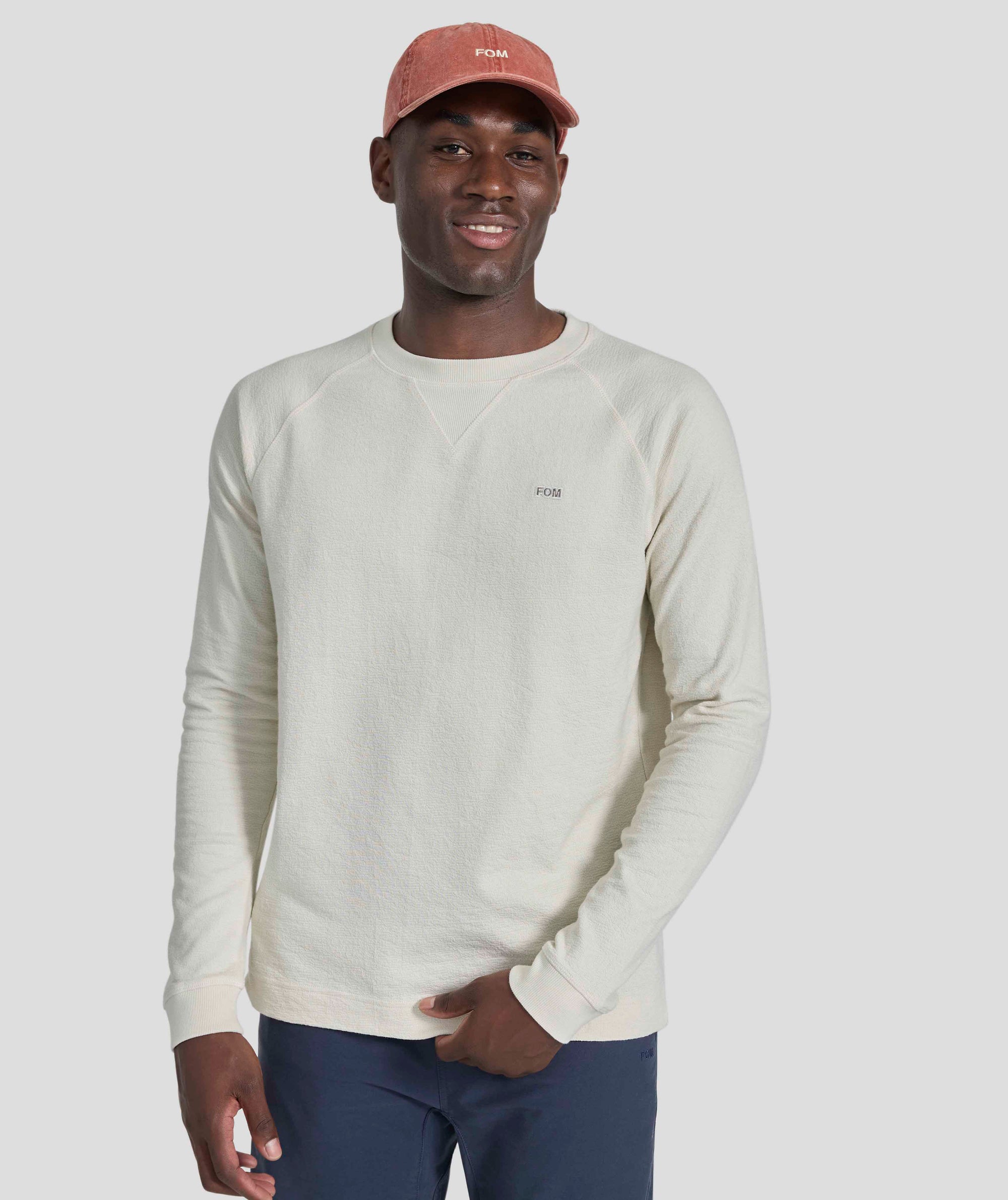 Mens Long Sleeve Textured Tee - Vintage White