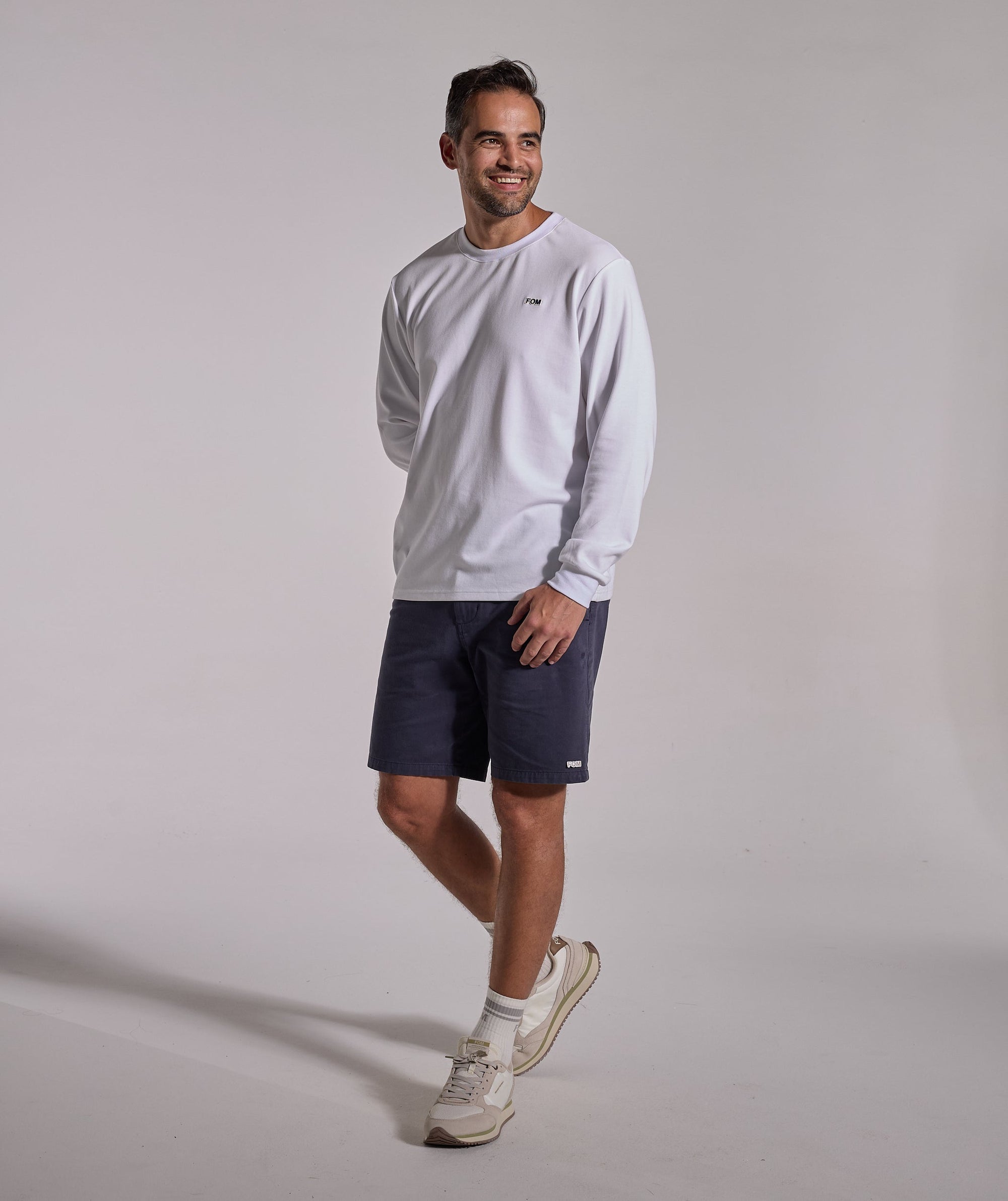 Mens Long Sleeve FreeMotion Graphic Tee - White