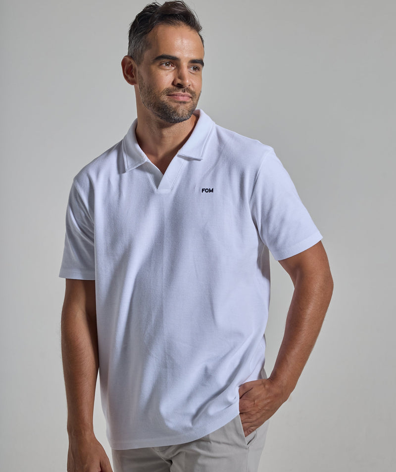 Mens Johnny Collar Golfer - White