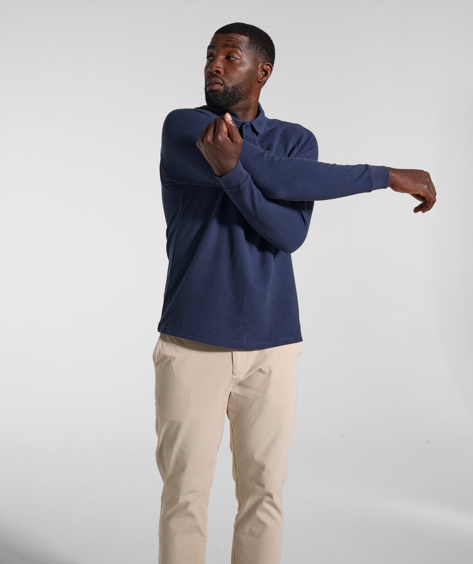 Mens Textured Long Sleeve Golfer - Ink
