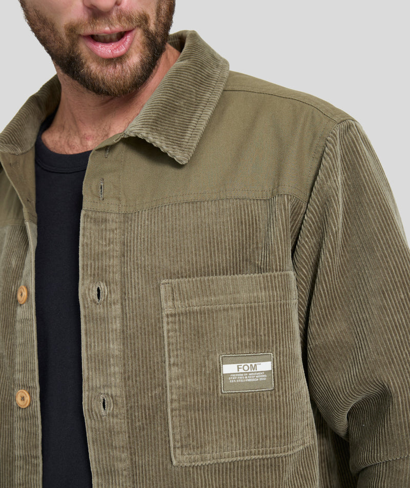 Mens Corduroy Overshirt - Olive Green